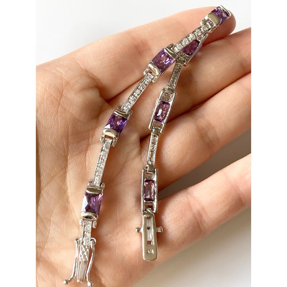 FAS 925 sterling silver purple crystal cz tennis Bracelet